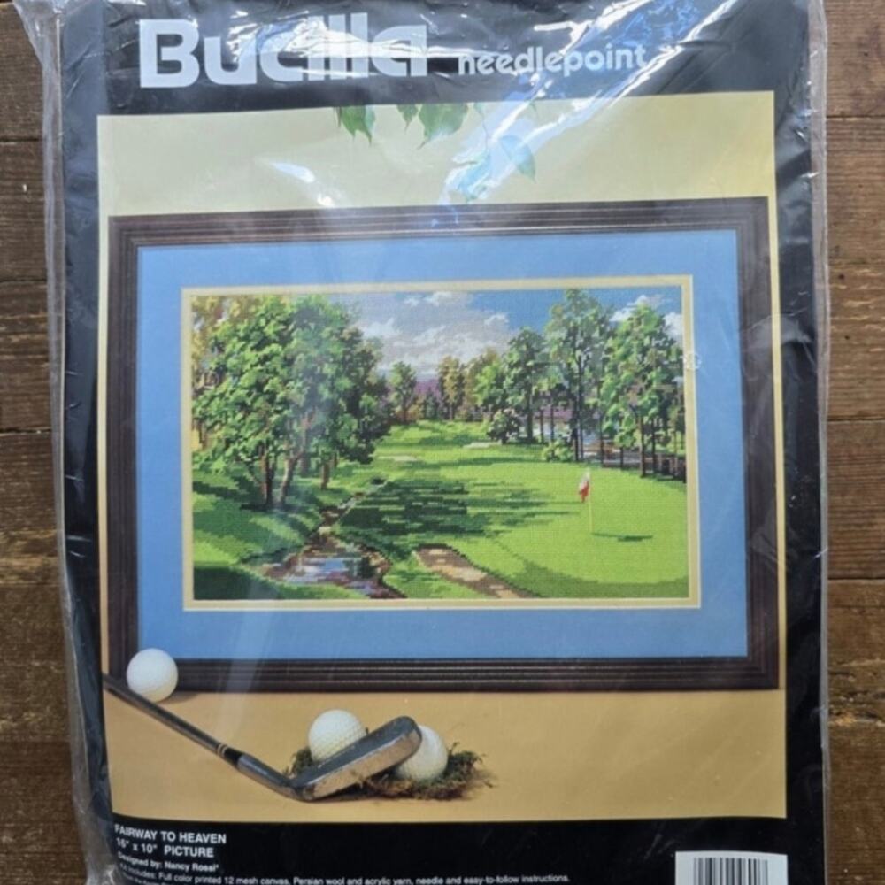 Bucilla Needlepoint "Fairway to Heaven" 16x10 kit  golf course landscape vintage
